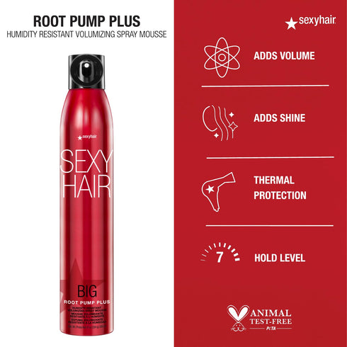 SexyHair Big Root Pump Plus Volumizing Spray Mousse, 10 Oz, High Hold with 72 Hour Humidity Resistance