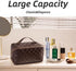 Large Capacity Checkered Makeup Bags, Portable Open-Flat Toiletry Waterproof Bag for Women with Divider and Handle