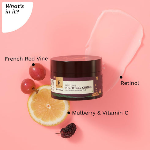 Pilgrim Red Vine Night Gel Crème, Infused with Vitamin C, Retinol & Mulberry, Anti Aging Face Cream