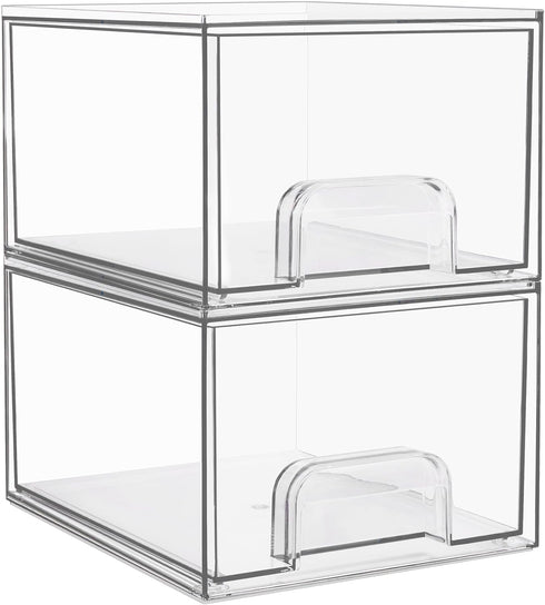 Vtopmart 2 Pack Clear Stackable Storage Drawers, 4.4'' Tall Acrylic Organizer for Bathroom, Vanity, Kitchen Cabinets,