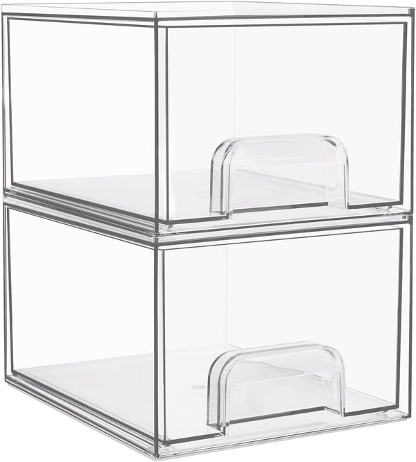 Vtopmart 2 Pack Clear Stackable Storage Drawers, 4.4'' Tall Acrylic Organizer for Bathroom, Vanity, Kitchen Cabinets,