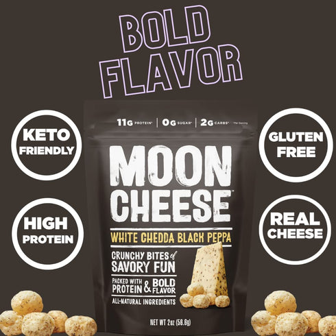 Pack, 100% 2 (Pack 5) Moon Cheese Variety Cheddar, White Cheddar, Gouda, Garlic Parm & Pepper Jack, Protein-Rich Cheese