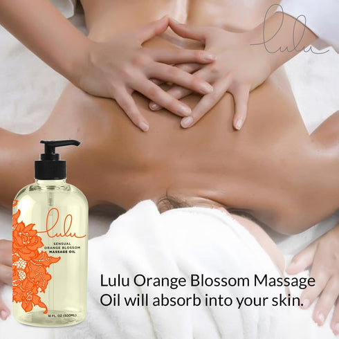 Lulu Orange Blossom Massage Oil with Jojoba and Essential Oils, 16 Ounce for Massaging