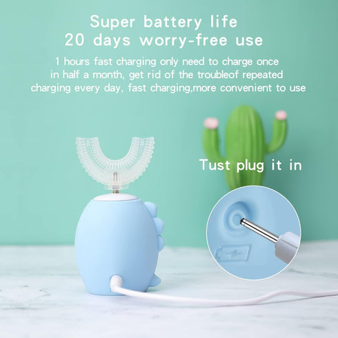 Kids Electric Toothbrushes | U Shaped Ultrasonic Toothbrush | Rechargeable with Smart Timer | IPX7 Waterproof (Blue)