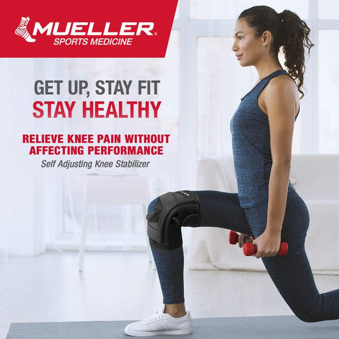 MUELLER Knee Stabilizer - Self Adjusting Support for Pain Relief, Ideal for Arthritis & Sprains, One Size, Black
