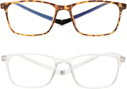 JM 2 Pack Magnetic Reading Glasses for Men Women, Hang Neck Blue Light Blocking Computer Readers Tortoise & Clear +2.0