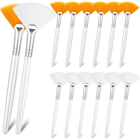 Patelai 14 Pieces Fan Brushes Applicator, Mask Brushes for Facial Makeup Tools, White and Yellow