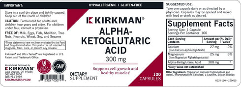 Kirkman Alpha-Ketoglutaric Acid 300 mg - 100 Capsules - Supports Metabolism & Strong Bones - Hypoallergenic