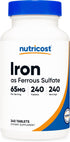 Nutricost Iron (As Ferrous Sulfate) 65mg | 240 Tablets - Non-GMO, Gluten Free