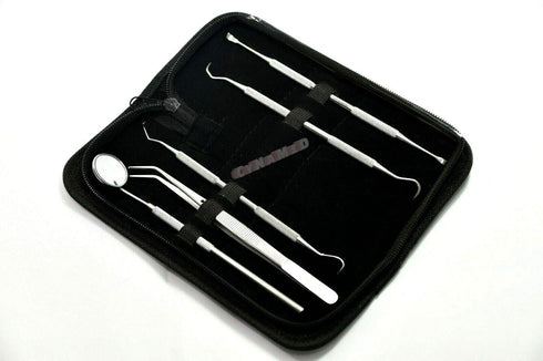 Dental Hygiene Set of 5 - Stainless Steel Tarter Scraper, Toothpick, Mouth Mirror, Ideal for Personal Use