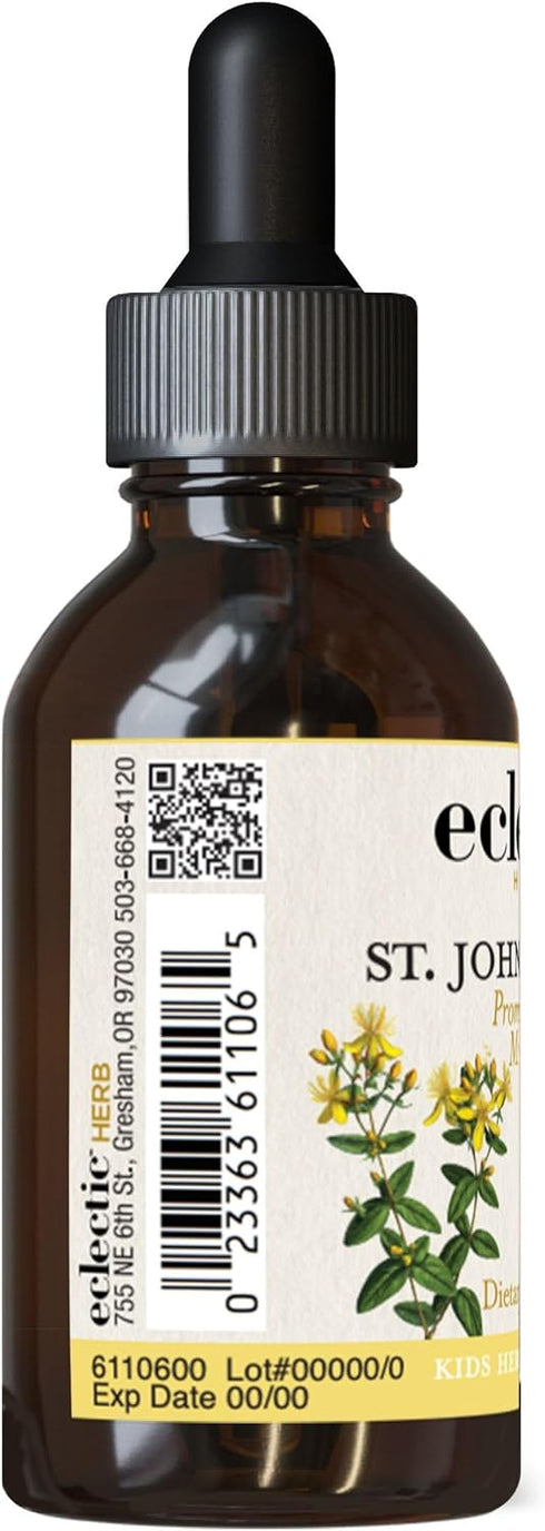 ECLECTIC INSTITUTE Kids Herbs - St. John's Wort, Black Cherry Flavor | Herbal Health Supplement, Promotes a Positive Mood | 1 fl oz (30 ml)