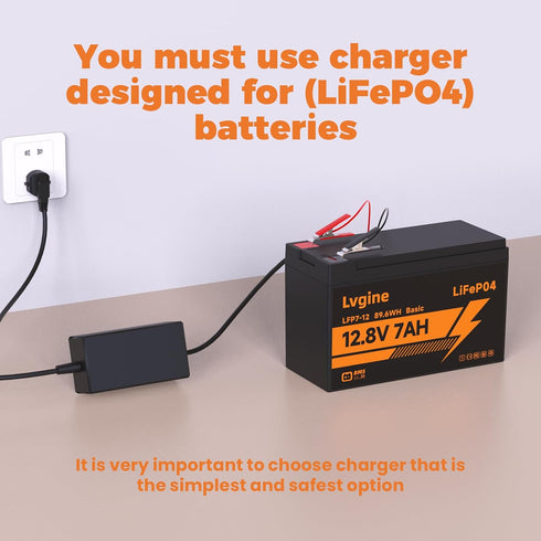 LVGINE 2 Pack 12V 7Ah Lifepo4 2000+ 7A Lithium Battery, Deep Cycle Lithium Iron Phosphate Rechargeable Battery