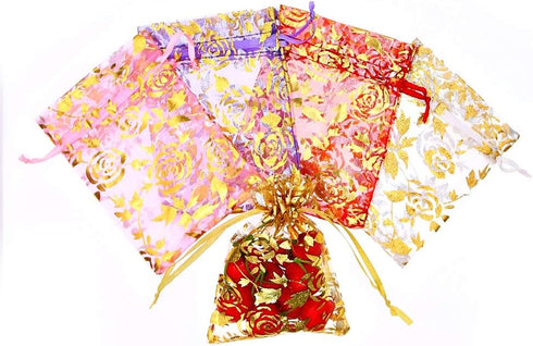 SumDirect 60Pcs Rose Drawstring Organza Bags 4×5 Inches, Mixed Color Jewelry Gift Bags
