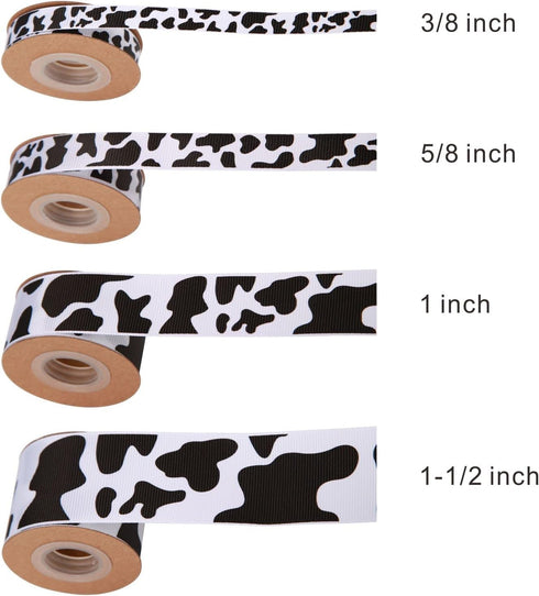 4 Rolls Total 20 Yards Cow Ribbon Cow Print Grosgrain Ribbon Animal Print Ribbons for DIY Crafts Gift Wrapping Wedding Party Christmas Decoration (4 size mix, cow) by Meseey