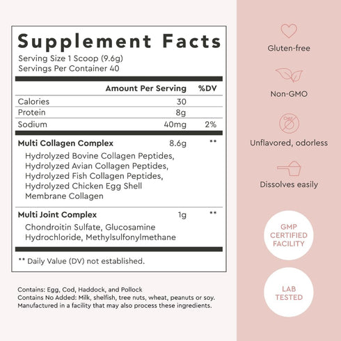 Alaya Multi Collagen Powder - Type I, II, III, V, X Hydrolyzed Collagen Peptides Protein Powder, Unflavored, 40 Servings