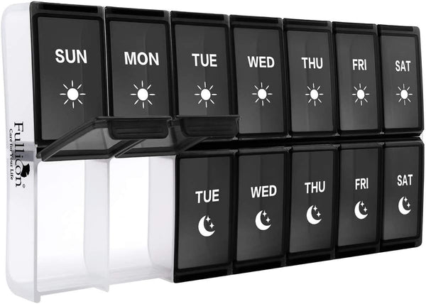 XL Weekly Pill Organizer, Fullicon Extra Large Daily Pill Box for Twice a Day Vitamin/Fish Oil/Supplements
