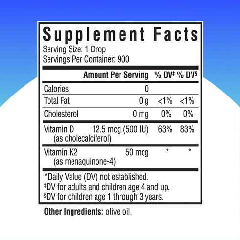 Seeking Health Vitamin D3 + K2 Drops, 12.5 mcg D3 and 50 mcg K2, 1 fl Ounce
