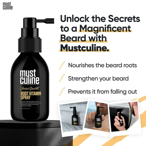 Masculine Beard Growth Vitamin Spray for Fuller, Stronger, and Bushier Beards (2 Pack)
