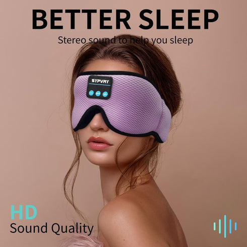 Sleep Mask Bluetooth Headphones, Soft Wireless Headband Eye Mask with Microphone - Purple