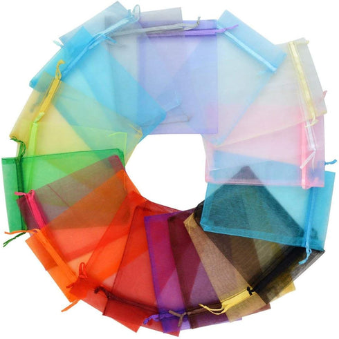 50pcs Organza Bags-Mix Color 3.54''x4.33'' Satin Drawstring Pouch for Wedding Party Favor Gift Bags