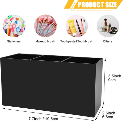 Cerpourt Black Makeup Brush Organizer, Acrylic Cosmetic Brushes Storage Holder with 3 Slots for Desk