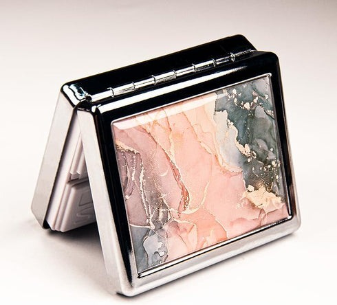 Marbel Stone 7 Days Pill Organizer, Chromed Shiny Silver Rectangle Pill Box with Mirror, 8 Separate Compartments