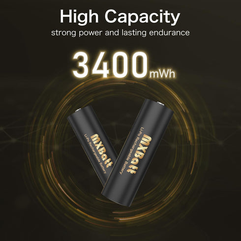 MXBatt 1.5V 3400mWh 8 Packs 1500 AA Batteries Rechargeable with LCD Charger, High Capacity, Lithium Batteries Cycles