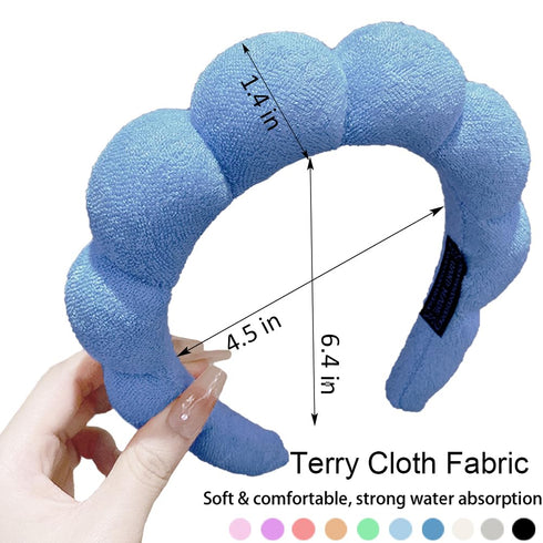 Spa Headbands for Washing Face or Makeup, Sponge Bubble Skincare Headbands, Puffy Terry Cloth Hairband for Women, Skin Care Makeup Headwear Hair Accessories for Girls(Dark blue)