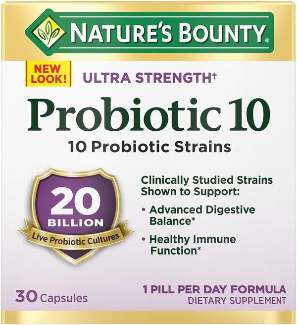 Nature’s Bounty Probiotic 10, 30 Capsules | Ultra Strength Daily Probiotic for Digestive, Immune & Respiratory Health