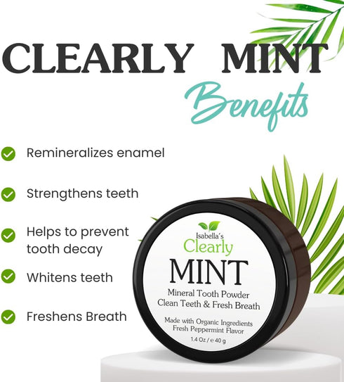 Isabella's Clearly Mint Remineralizing Tooth Powder, Natural Fluoride Free Toothpaste for Adults