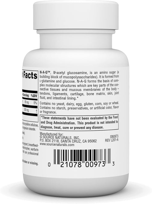 Source Naturals N-A-G, N-Acetyl Glucosamine, 250 mg for Joint Support, 60 Tablets