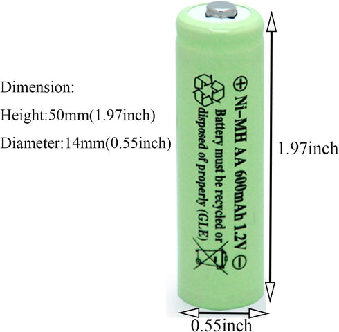 AA Ni-MH 600mAh 1.2V Rechargable Solar Light Batteries for Outdoor Solar Lamps Garden Lights Remotes Mice(8Pcs)