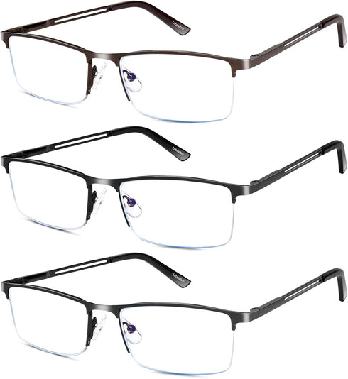 Reading Glasses for Men, 2.0 Blue Light Blocking Metal Readers