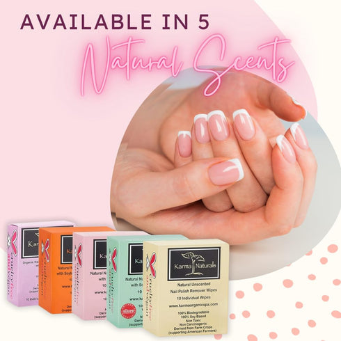 Karma Organic Natural Nail Polish Remover Wipes, 100% Soy Based, Non-Toxic, Vegan, Cruelty-Free – Pack of 10