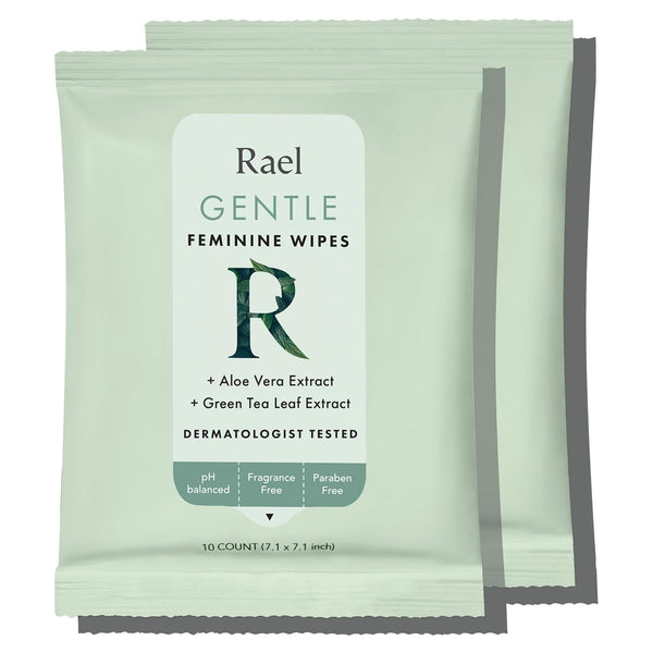 Rael Feminine Wipes, Flushable pH Balanced Wipes for All Skin Types, Travel Size, Daily Use (10 Count, Pack of 2)