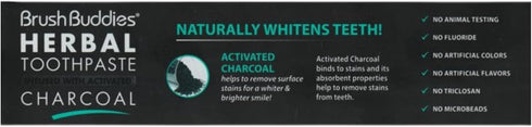 Brush Buddies Herbal Toothpaste with Activated Charcoal, 3.5 oz | Fluoride Free Whitening Charcoal Toothpaste (Pack of
