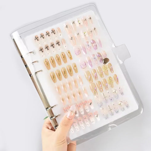 Transparent Press On Nail Organizer, Storage Book with Double-sided Tapes for Fake Nails Display Binder