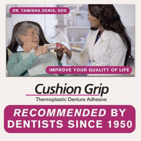 Cushion Grip Thermoplastic Denture Adhesive, 1 oz - Non-Glue Adhesive for Tightening Loose Dentures (Pack of 2)