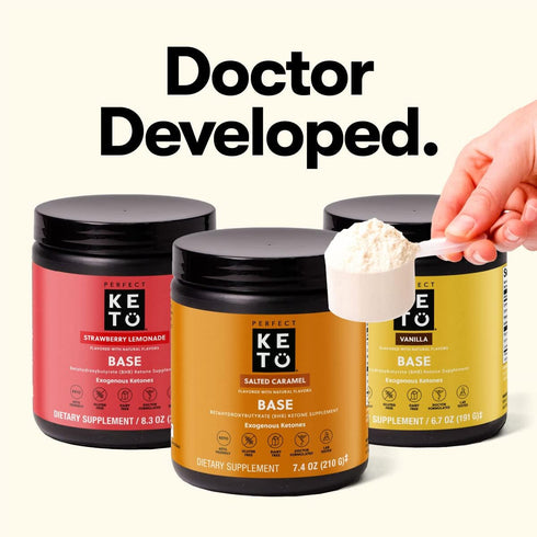 Perfect Keto Exogenous Ketones Powder, BHB Salts Supplement for Ketosis & Fasting, Vanilla, 6.7 oz, Plus Electrolytes