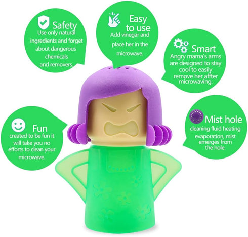 Abnaok Angry Mama Microwave Cleaner, Steam Cleaner for Microwave Oven, Cleans with Vinegar and Water (Green)