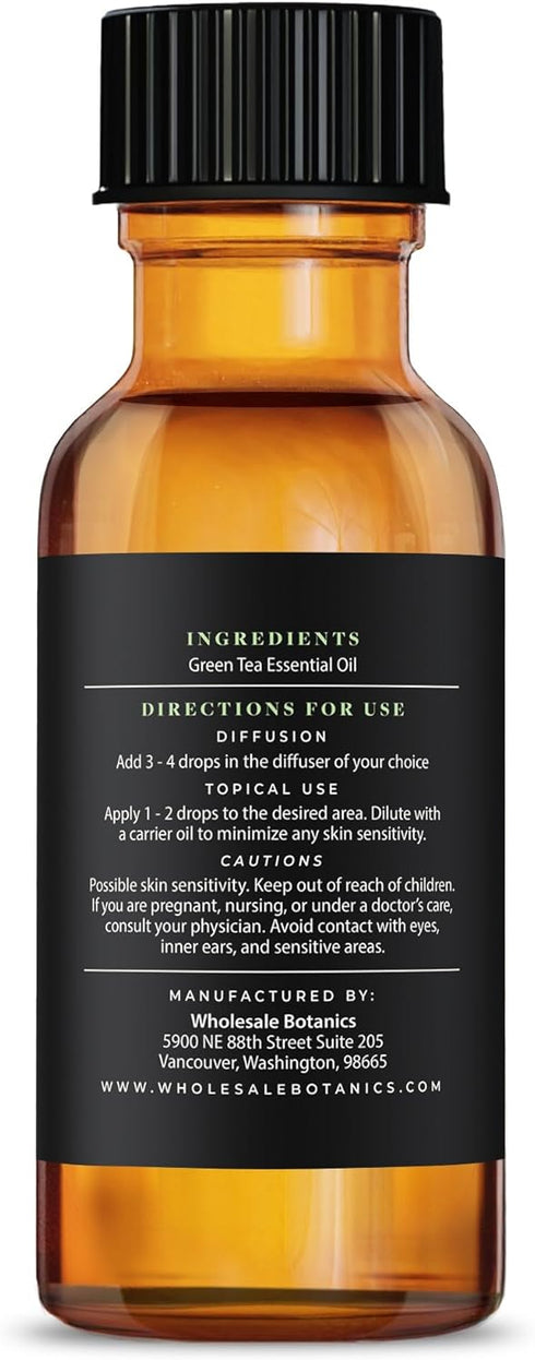 Green Tea Essential Oil by Wholesale Botanics, 100% Undiluted for Aromatherapy, Soaps, Lotions, Vegan (0.5 Fl Oz)