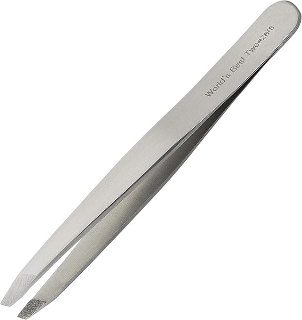 World's Best Diamond Tip Tweezers - Slant Precision Tool for Eyebrow, Facial & Ingrown Hair Removal