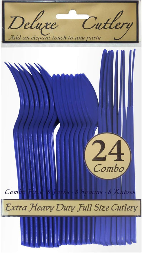 Pack 8 Setting-Count Party Essentials Extra Heavy Duty Hard Plastic Cutlery Combo and Full Size Knives/Forks/Spoons