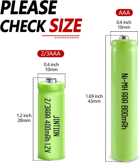 JINTION NIMH 2/3AAA Rechargeable Batteries 1.2V 400mAh, 5 Pack (Not AAA Size)