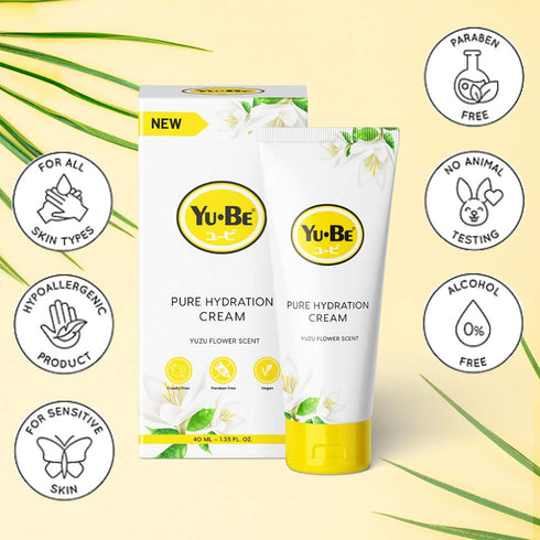 Yu-Be Yuzu Pure Hydration Cream - Vegan Body & Hand Lotion for Sensitive Skin, 1.35 Fl Oz