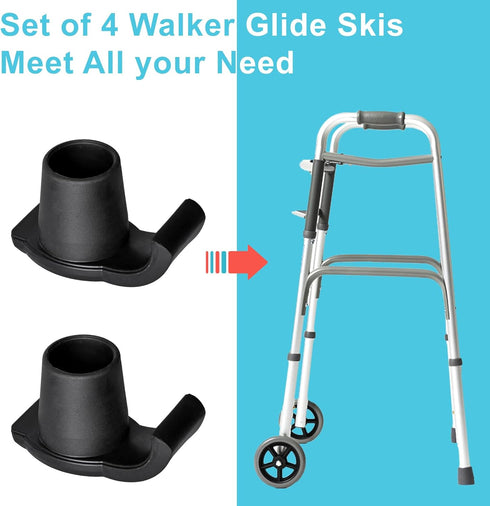 4 Pack Walker Skis Glides for Folding Walkers - Mobility Aid Accessory for Seniors