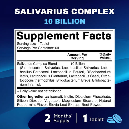 Vitamatic Salivarius Complex 10 Billion Chewable Mint Flavored Tablet, 60 Count Probiotics for Oral Health