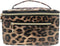 FITINI Portable Makeup Bag, Large Travel Cosmetic Organizer, PU Leather Toiletry Bag with Handle and Zipper (Brown