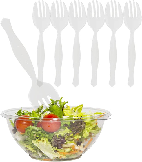 PARTY BARGAINS 8.75" Disposable Clear Plastic Serving Forks, 6 Pack, Heavy Duty Kitchenware for Catering and Parties