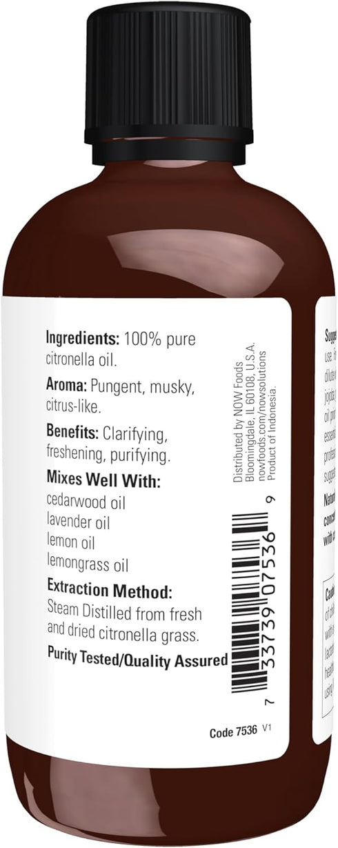 NOW Essential Oils Citronella Oil, 4-Ounce, 100% Pure, Vegan, Aromatherapy Scent